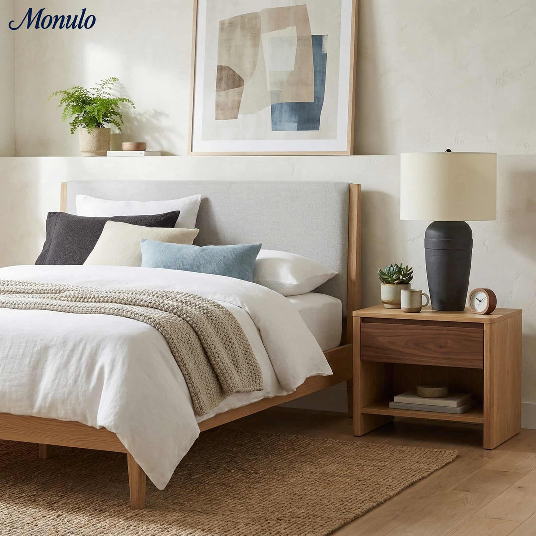 Lampe de table Ceruna à base en céramique texturée avec abat-jour en tissu - Éclairage moderne de chevet pour chambre à coucher