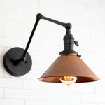 Charger l&#39;image dans la visionneuse de galerie, Conique Metal Industrial Wall Sconce with Adjustable Arm - Vintage Copper Cone Shade for Task Lighting
