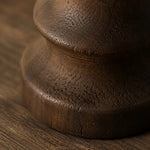 Load image into Gallery viewer, Close view of the dark carbonized wood base and turned contour