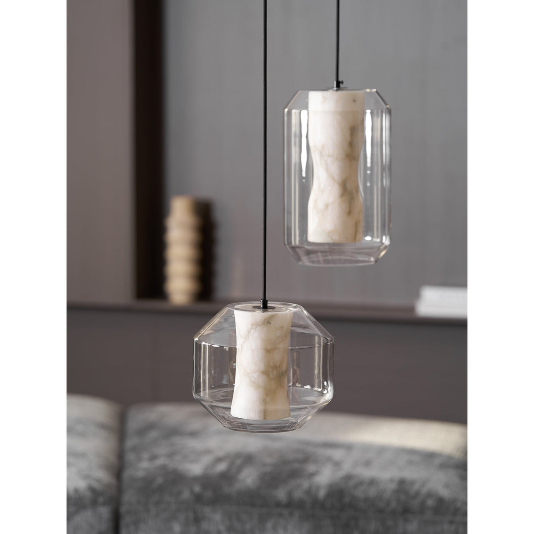 Suspension en verre et albâtre