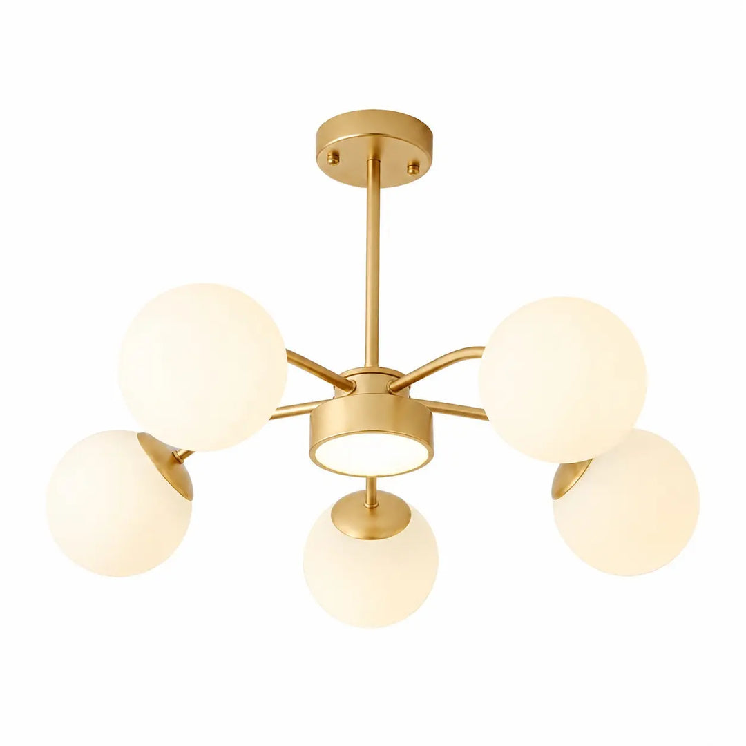 Brass 5-light milk glass chandelier