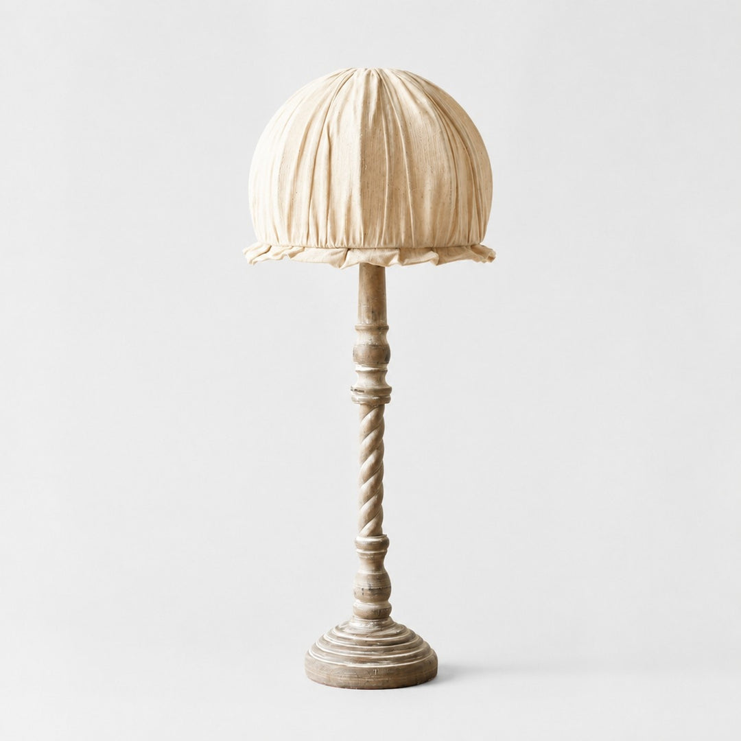 Beige-coffee pleated shade wooden table lamp