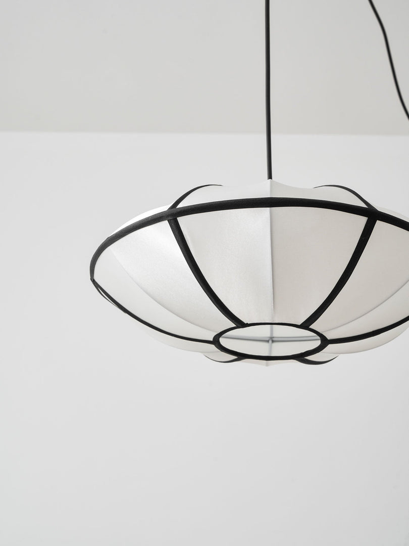 Black Metal White Fabric Plug-In Swag Pendant