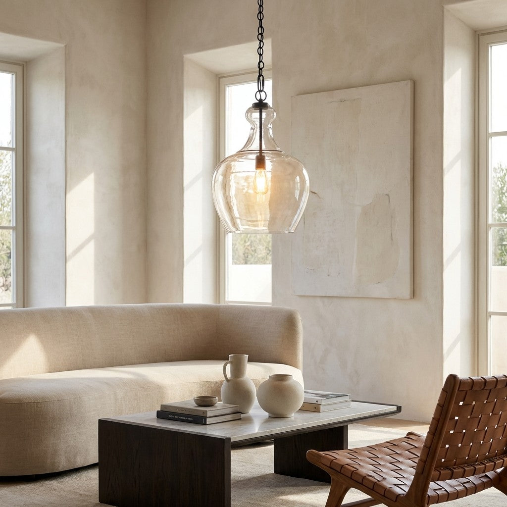 Lirra Hand Blown Glass Hanging Light – Industrial Style for Living Rooms and Entryways U11