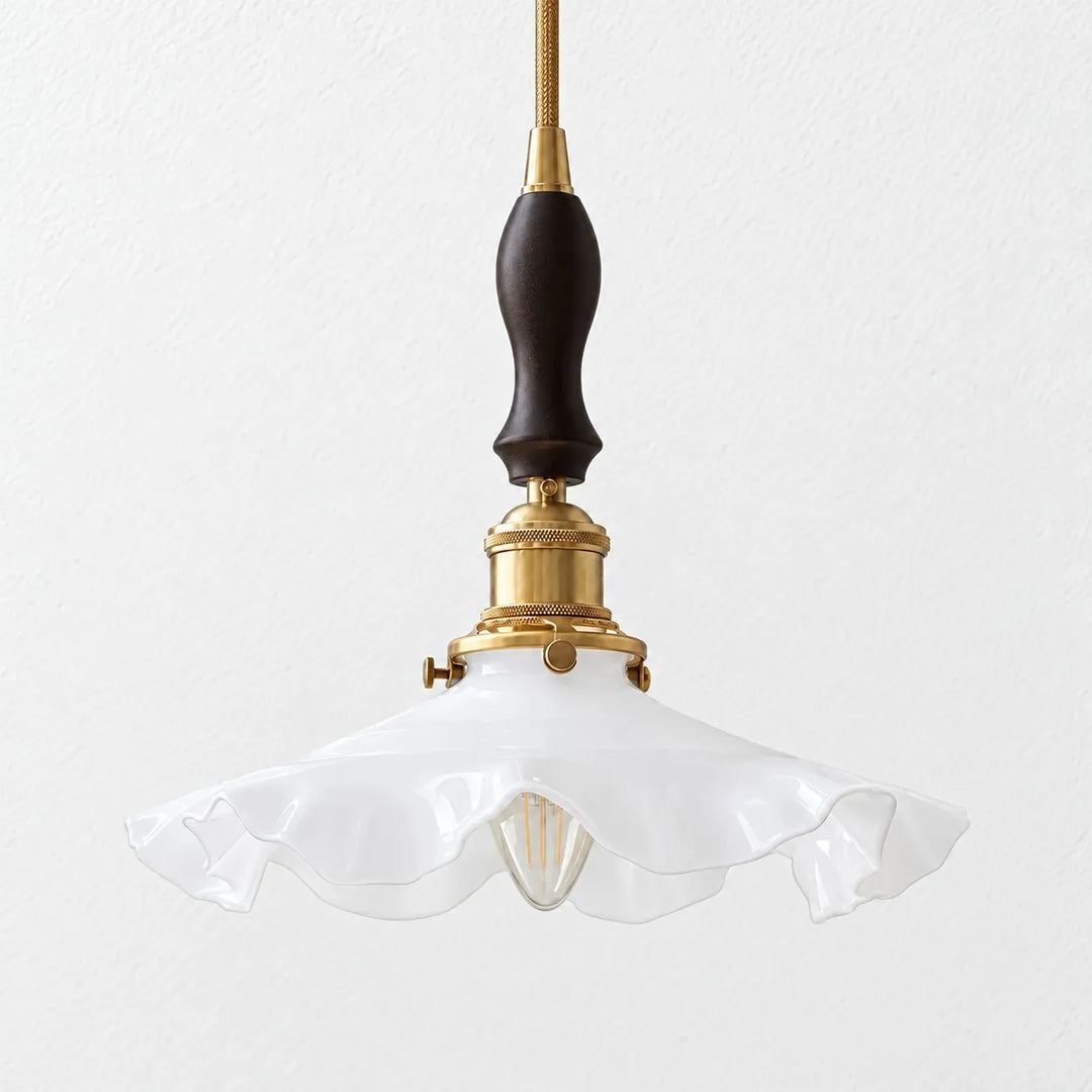 Vintage White Ruffled Glass Pendant Lamp