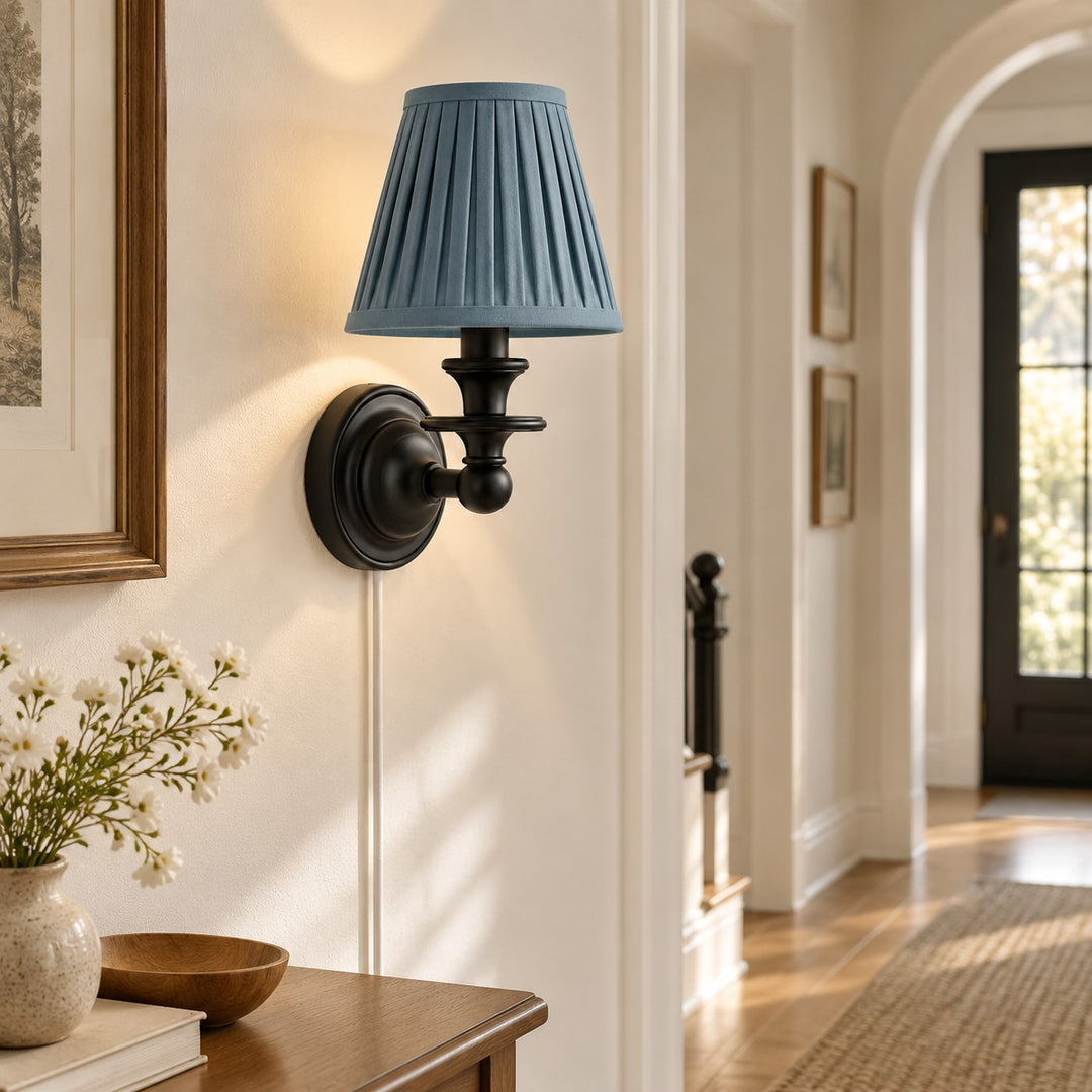 Rowan No-Wire Pleated Drum Shade Wall Sconce – Plug-In Fabric Wall Light