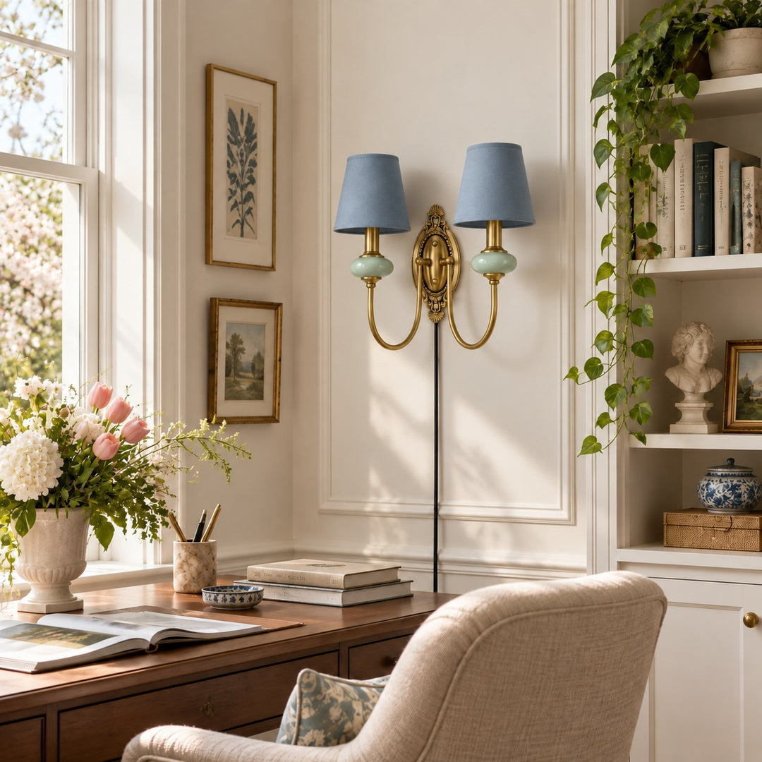 Rowanea Fabric Shade Ceramic Plug-In Wall Sconce