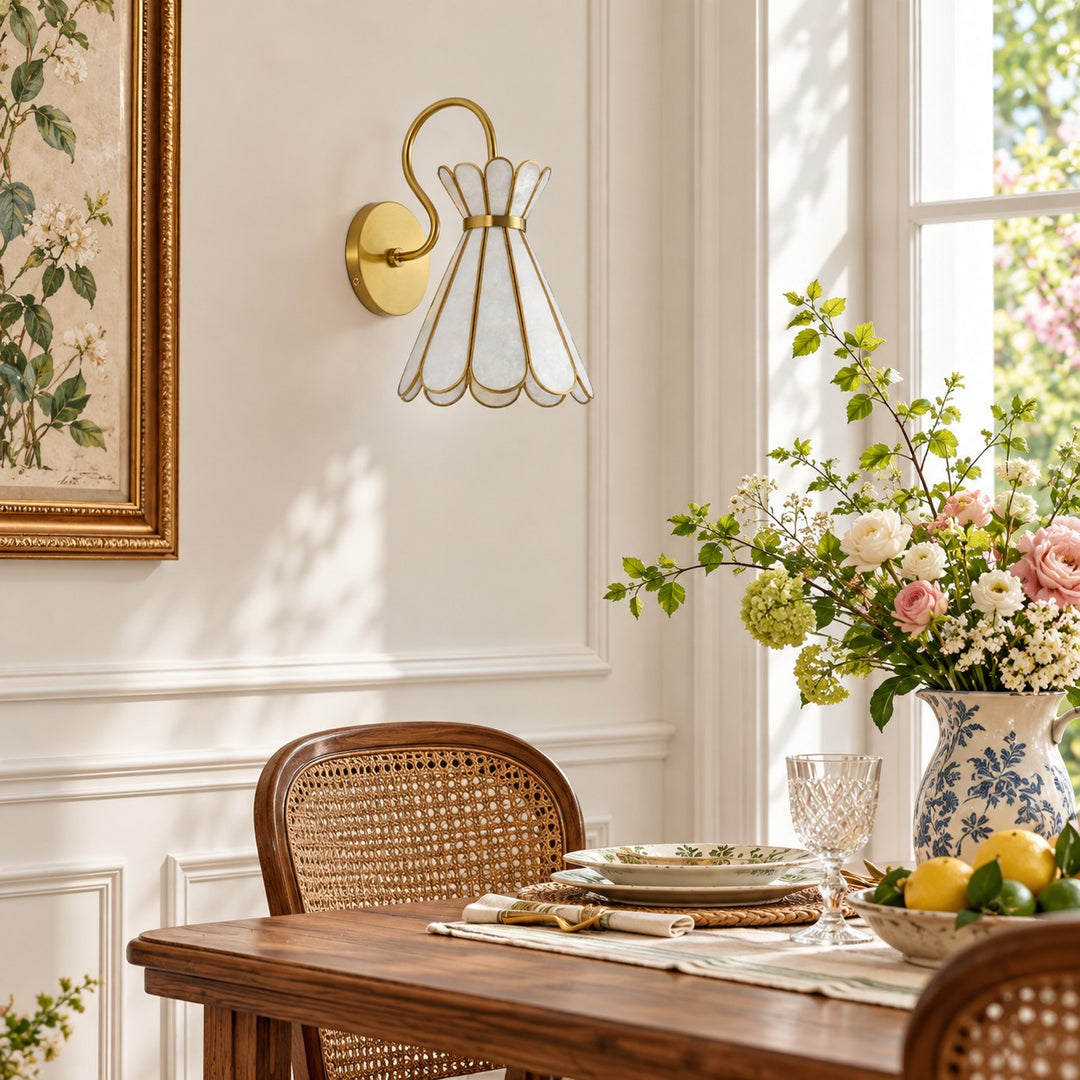 Brass Band Hourglass Shade Capiz Petal Wall Light