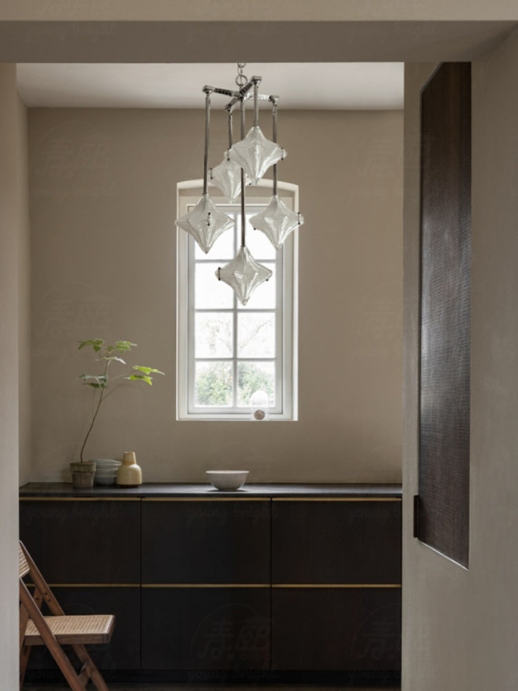 Lustre Art Déco Étoile – Luminaire déco en verre dépoli pour salle à manger – Astris Vega 
