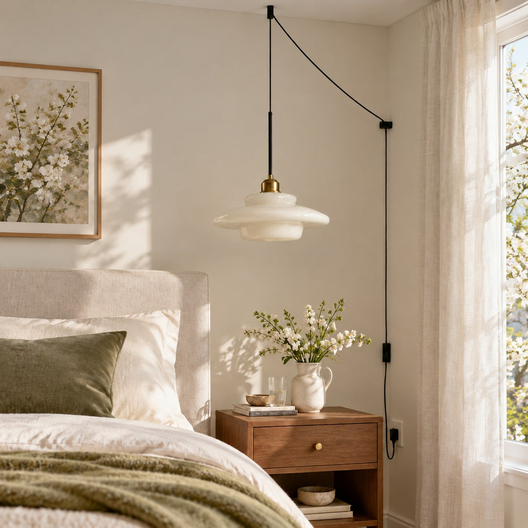 Vintage Milk White Glass Plug-In Pendant Light