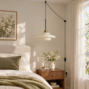 Vintage Milk White Glass Plug-In Pendant Light