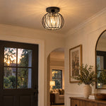 Charger l'image dans la visionneuse de galerie, Geometric Cage Semi-Flush Mount Crystal Ceiling Light for Hallway and Entryway