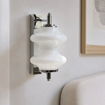 Cargar imagen en el visor de la Galería, White glass wall light installed beside a bed