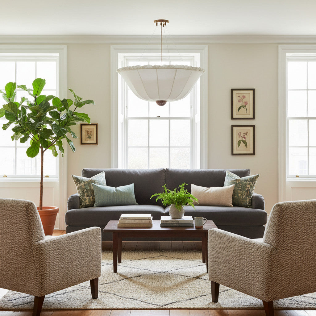 Wickara Natural Wicker Parasol Contemporary Flush-Mount Ceiling Light for Small Rooms