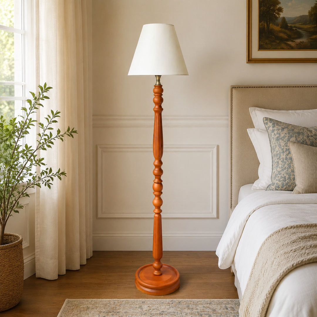 Vintage Solid Wood Floor Lamp with Optional Side Table