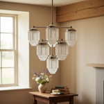 Load image into Gallery viewer, Tierlux Glass Textured Brass Chandelier – Timeless Lighting with Style
