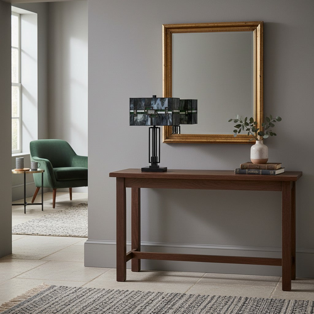 Culletto Rectangular Stained Glass Mosaic – Artisan Style Table Lamp for Bedroom and Hallway Accent Lighting