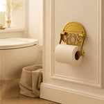 Load image into Gallery viewer, Antique brass toilet paper holder installed near a bathtub