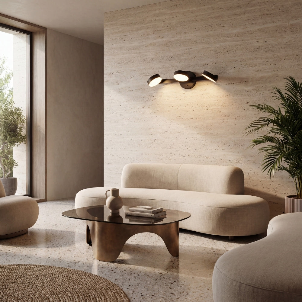 Lámpara de Pared para Tocador Gyralume Ajustable con Tres Cabezas - Diseño Redondo Moderno de Metal Contemporáneo para Decoración del Hogar