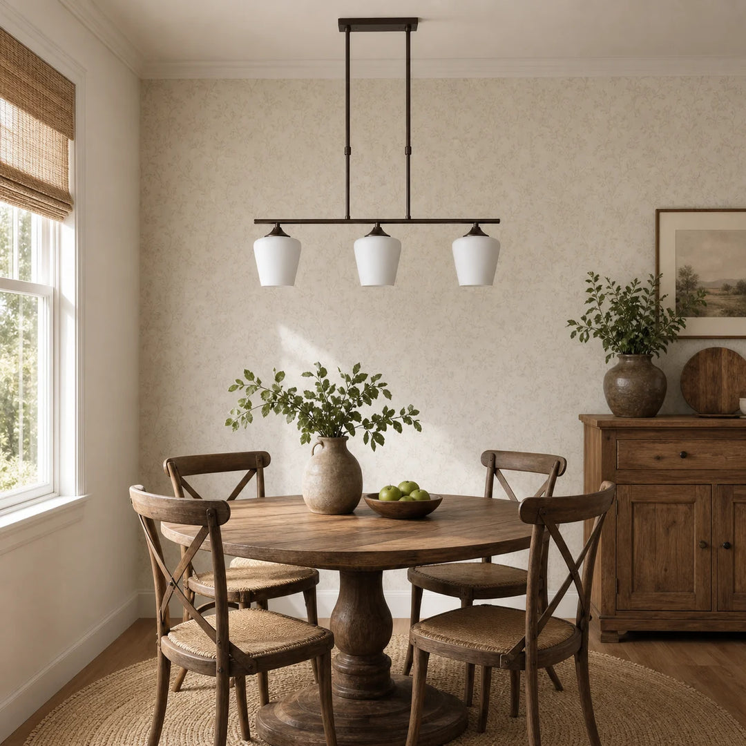 Strellux three-head Coffee Brown chandelier in a breakfast nook