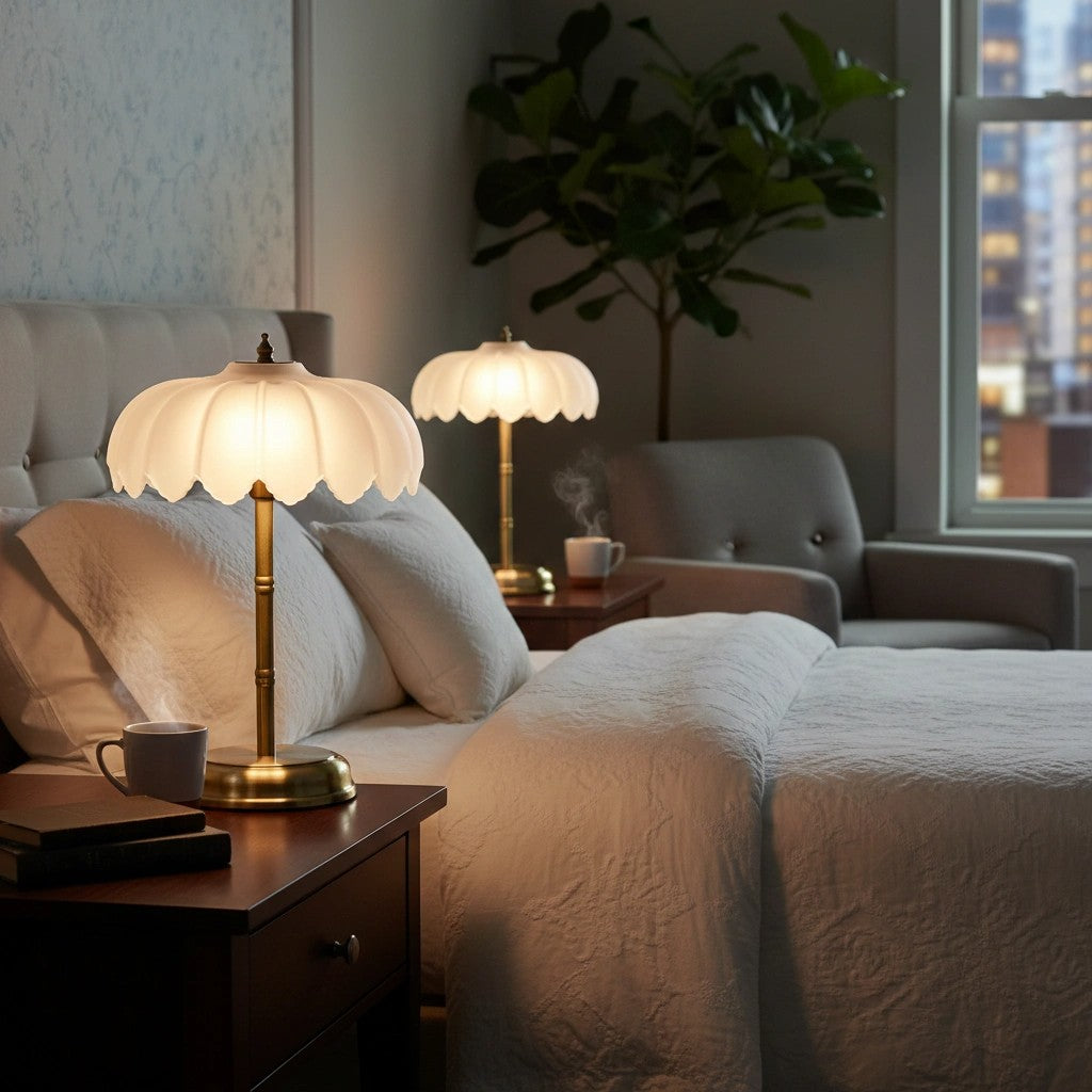 Lampe de Table Élégante Aridia – Base Métallique Élégante et Abat-Jour en Verre pour Espaces Contemporains