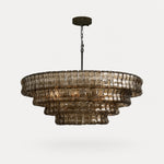 Cargar imagen en el visor de la Galería, French vintage ripple glass chandelier with smoked glass