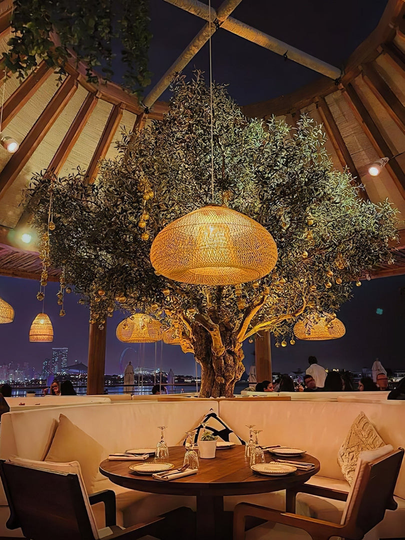 Woven Rattan Wood Plug-In Pendant Light