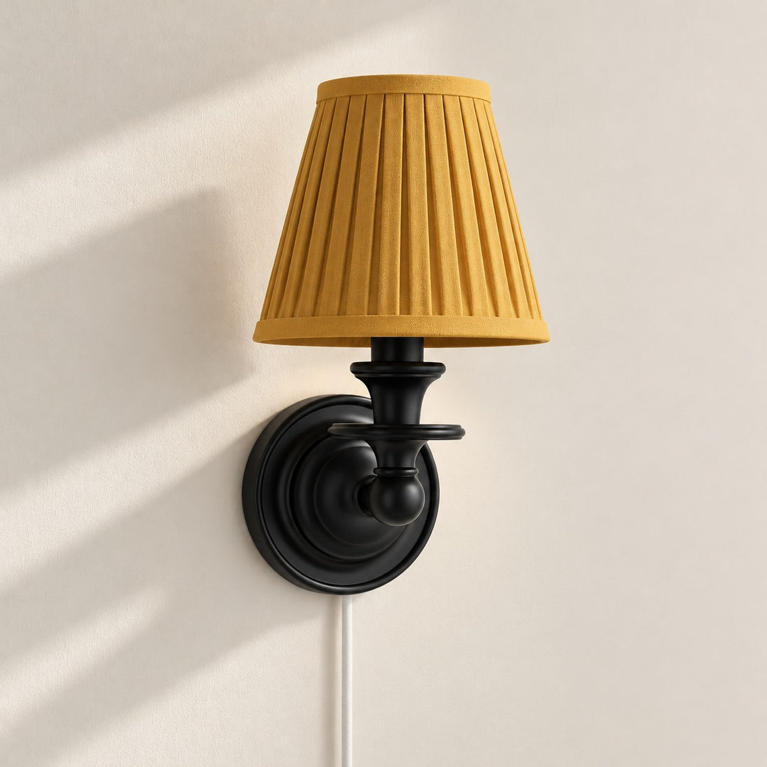 Rowan No-Wire Pleated Drum Shade Wall Sconce – Plug-In Fabric Wall Light