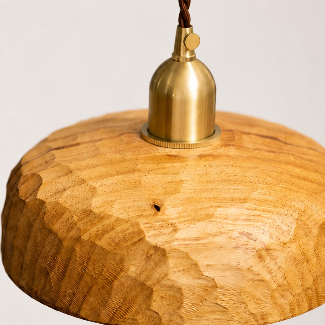 Hand-carved Wabi-Sabi wood pendant lamp