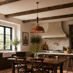Load image into Gallery viewer, Vintage brown leather pendant in a warm dining room