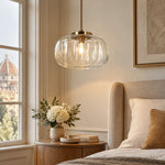 Load image into Gallery viewer, Ribbed Glass Dome Pendant with one light and ribbed texture - New2609-1024639 interior scene