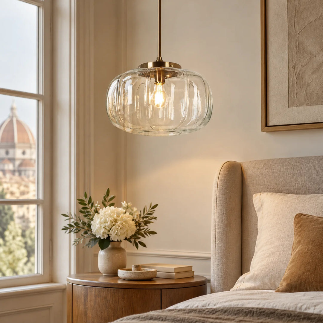 Ribbed Glass Dome Pendant with one light and ribbed texture - New2609-1024639 interior scene