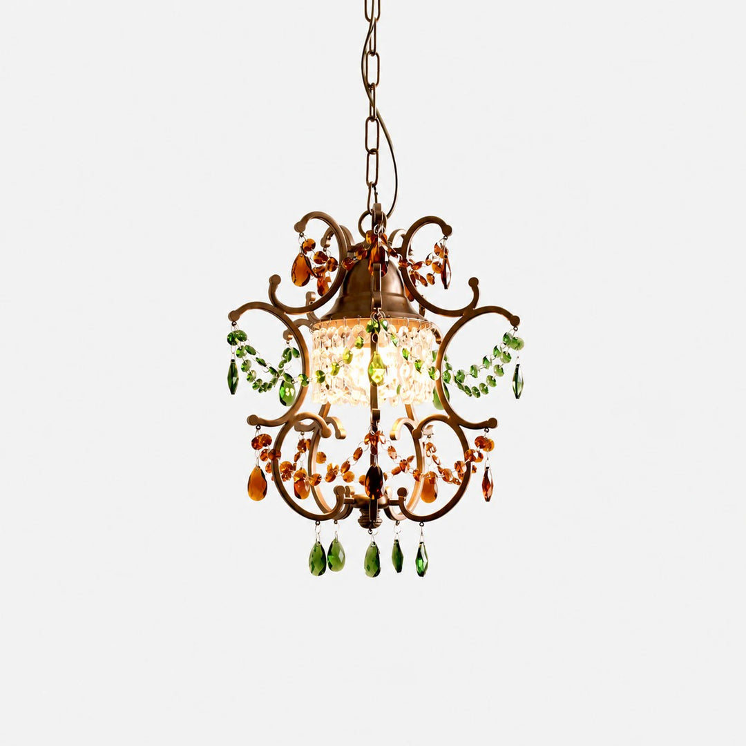 Brown and green crystal pendant light