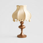 Load image into Gallery viewer, Cream fabric pom-pom table lamp with ivory trim