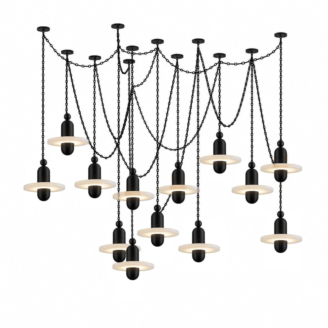 Black Metal Alabaster Chain-Hung Chandelier