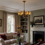 Load image into Gallery viewer, Amber Ruffle Glass Brass Chandelier