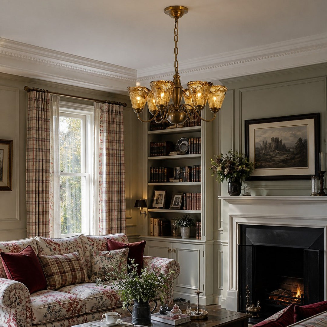 Amber Ruffle Glass Brass Chandelier