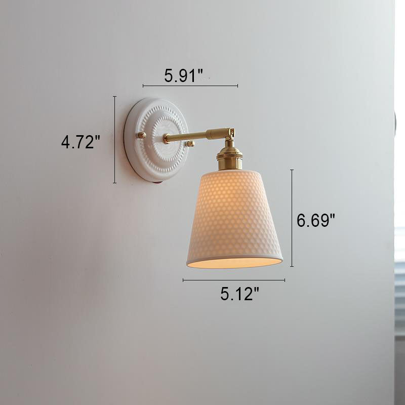 Lámpara de pared vintage de cerámica japonesa de latón con una luz