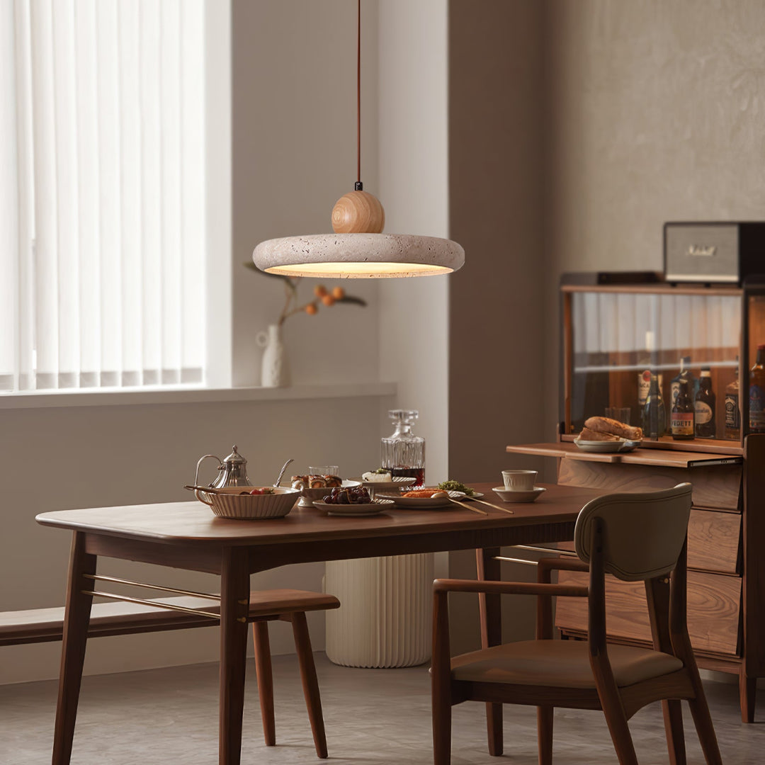 Travertine Wood Plug-In Pendant Light