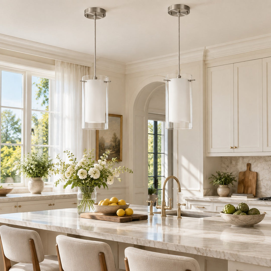 Modern Double Glass Pendant Light With Chrome Finish