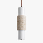 Cargar imagen en el visor de la Galería, Yellow travertine pendant lamp shown unlit with white cylinder shade
