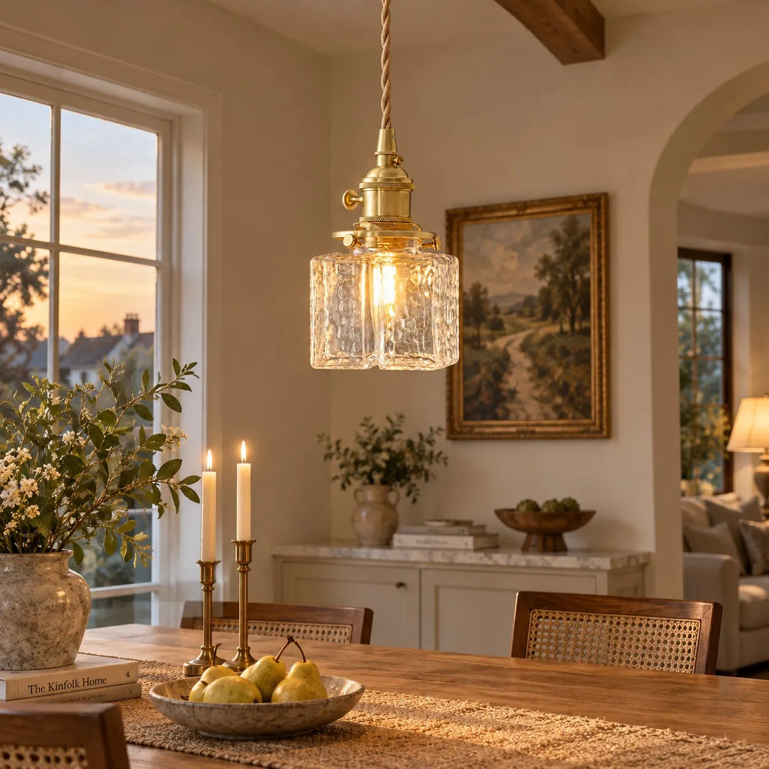 Vintage Sugar-Cube Glass Pendant Lamp