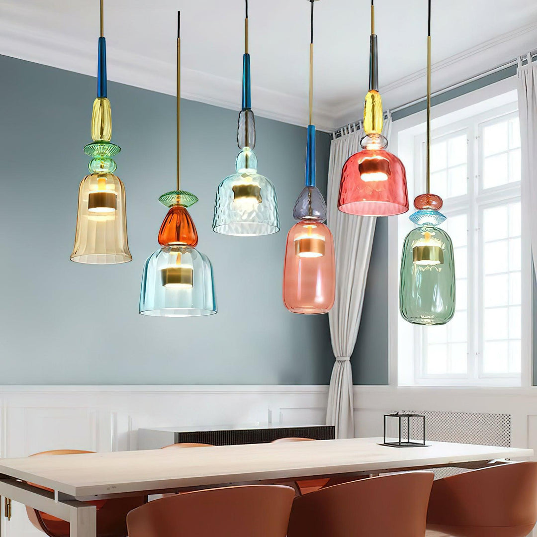 Suspension en verre soufflé à la main - Fer bonbon coloré, couleurs mélangées, pour l'intérieur