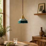 Bild in Gallery-Viewer laden, jade blue ceramic pendant light over a dining table