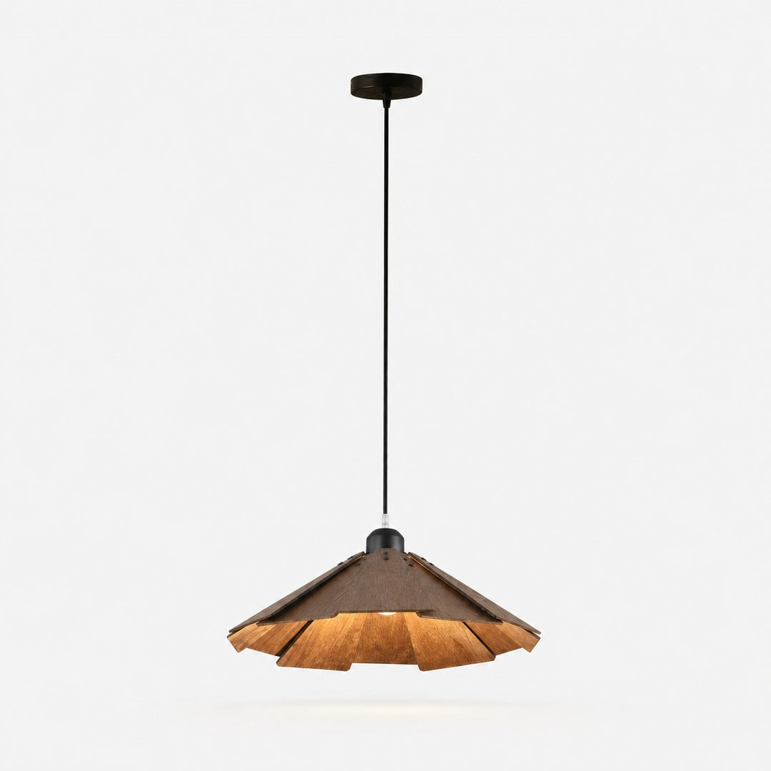 Walnut B style 35cm wooden pendant light