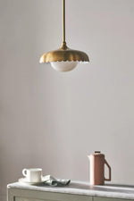 Load image into Gallery viewer, Rayla Scallop Pendant Light – Brass Finish Retro Ceiling Lamp for Dining &amp; Kitchen
