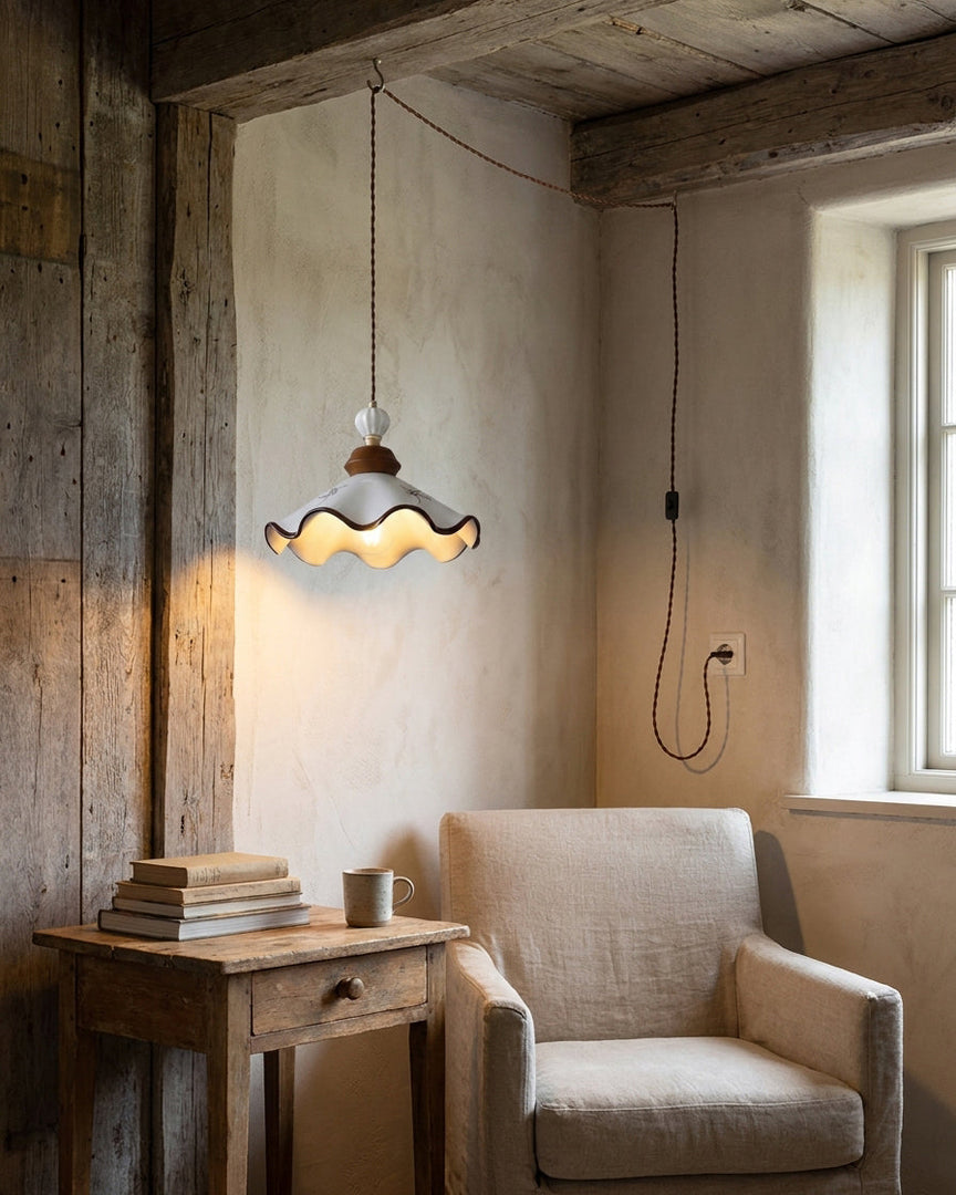 Hand-Painted Ceramic Brown Trim Plug-In Pendant