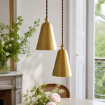 Load image into Gallery viewer, Pair of straight natural brass pendant lights by a window