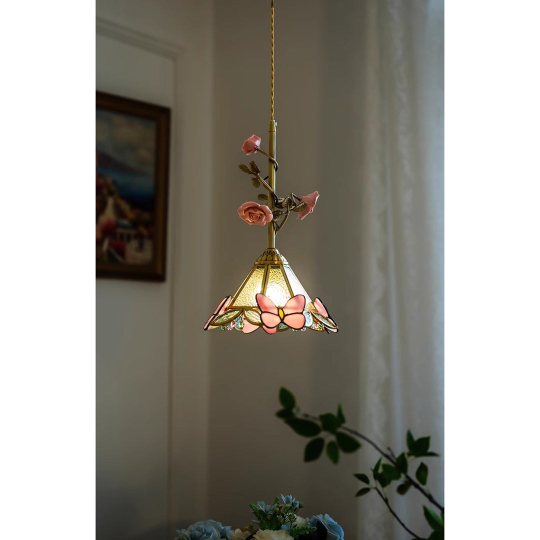 Lámpara colgante de cristal rosa Lalique