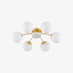 Load image into Gallery viewer, Gold milk glass ceiling light with 6 plus 1 heads